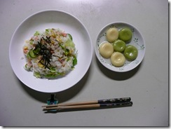 サラダすしと抹茶白玉